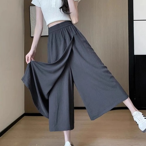 Summer Skirt Pants 2025 New Model Lightweight Wearable Loose Slimming Small Figure Wide Leg Pants for Women Fresh Style Seven-Eighth Length