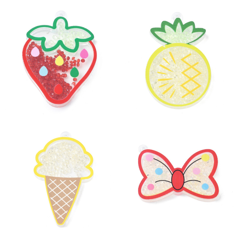 Hot-Selling Acrylic Fashion Flowing Fruit Ice Cream Keychain Pendant Hairpin Hair Tie Adhesive DIY Decoration Accessories