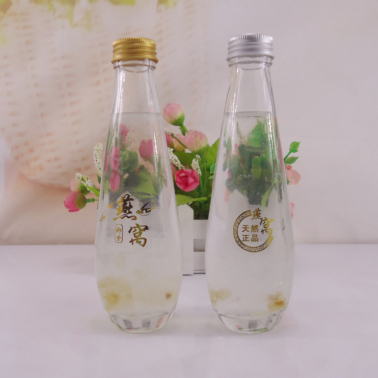 新款加厚水滴形耐高温燕窝瓶200ml炖品饮料玻璃瓶logo丝印