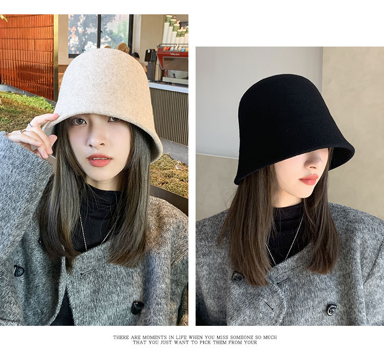 Autumn and Winter New Women's Light Plate Solid Wool Bucket Hat Outdoor Travel Korean Fashion Small Pot Hat Trend_voghion.com