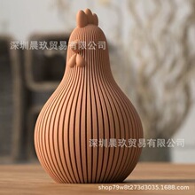 跨境3D打印摆件公鸡Easter Chicken复活节创意家居装饰竖纹蛋