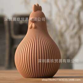 跨境3D打印摆件公鸡Easter Chicken复活节创意家居装饰竖纹蛋