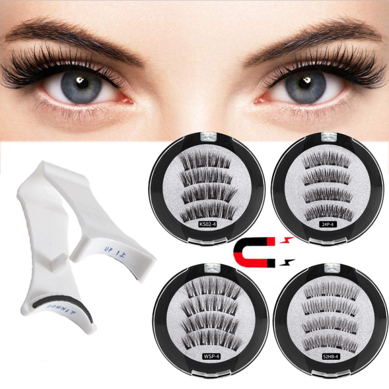 Magnetic suction false eyelashes gel-free magnetic eyelashes European and American thick natural four magnetic eyelashes with eyelash curler suit