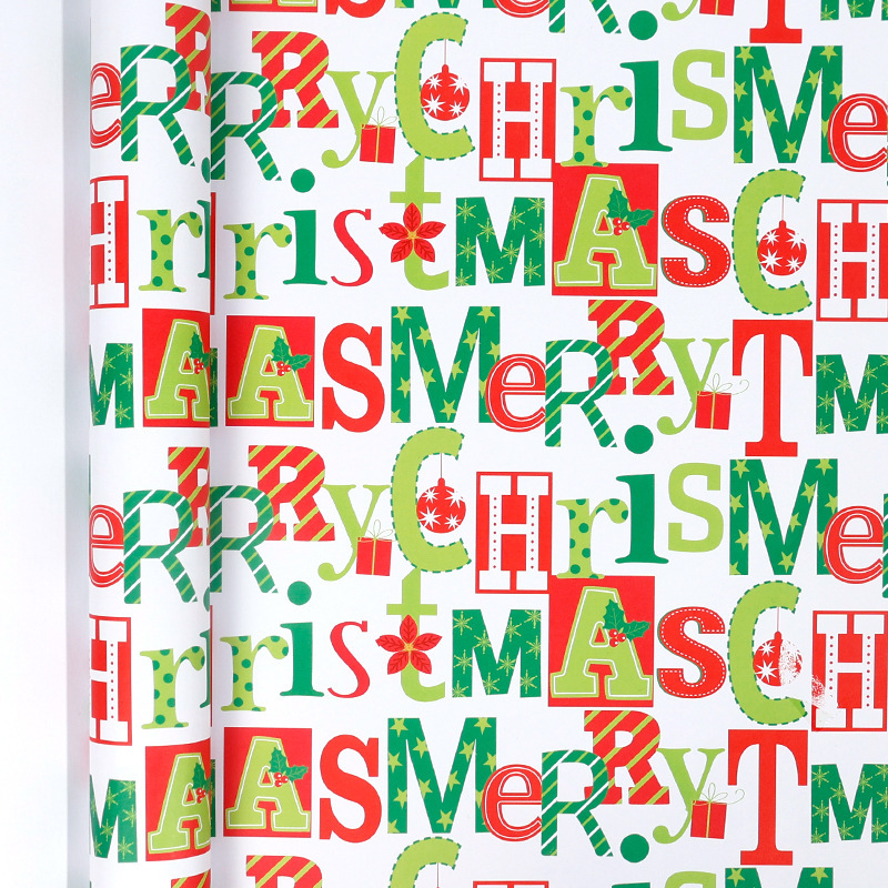 Papel de regalo navideño clásico y popular de gran tamaño con diseño de dibujos animados y temática navideña para envolver regalos.