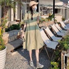 绿色连衣裙女夏2024年韩系小个子法式裙子宽松遮肉显瘦减龄衬衫裙