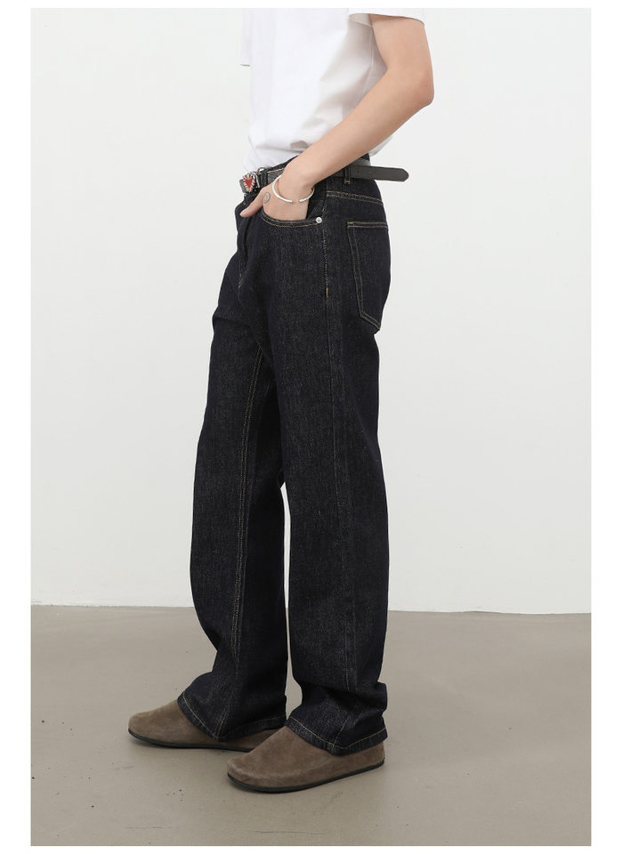 Quần jeans nam dáng suông hơi rộng, ống đứng, lưng giữa, phong cách Hàn Quốc — màu xanh, màu đen chi tiết 7