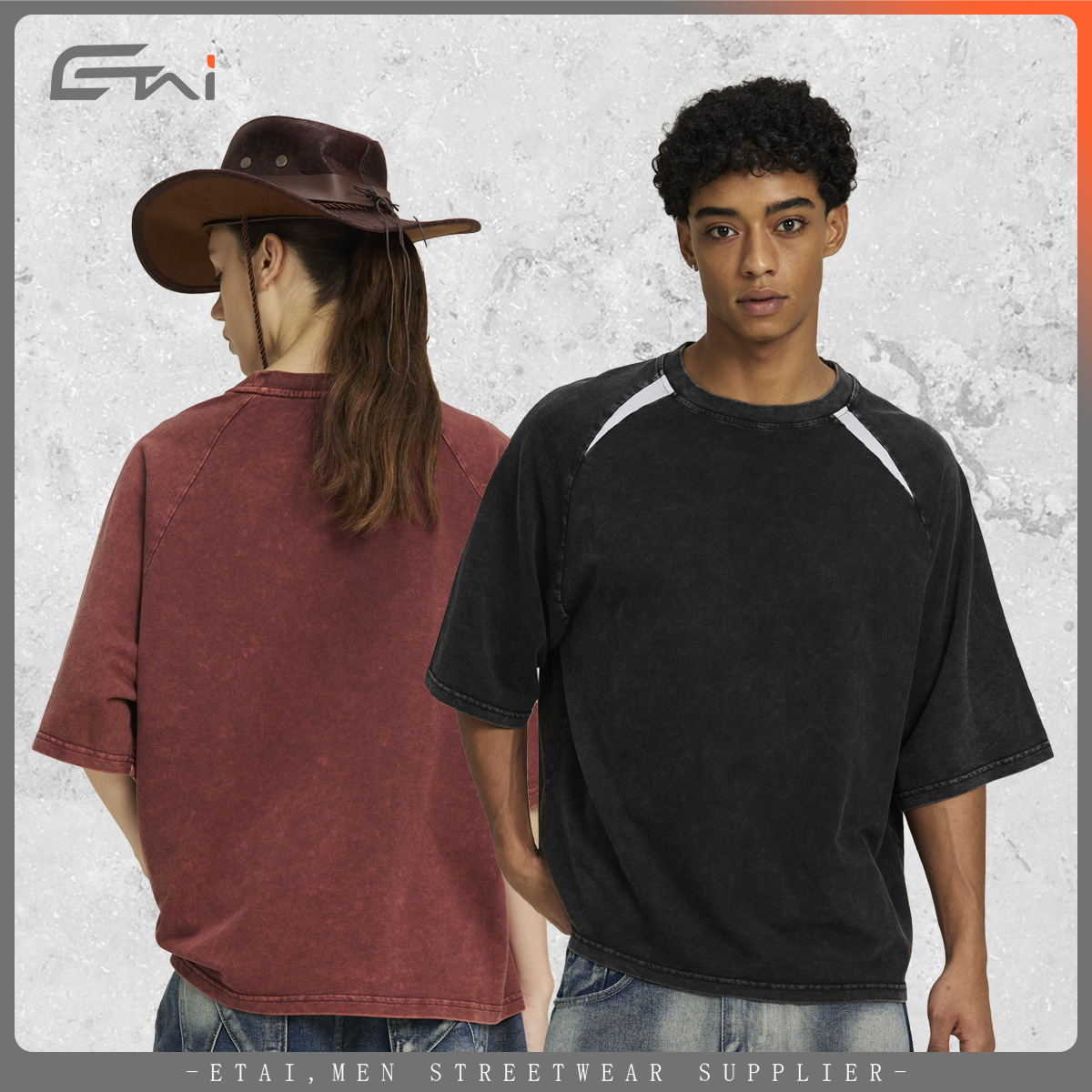 ETAI algodón de verano 240G pesado lavado con agua camiseta de hombre marca de moda americana juvenil deportes casuales mangas cortas