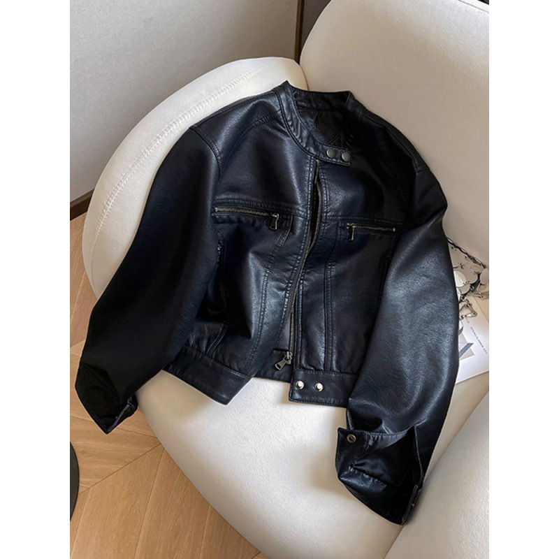 Leather Jacket Hong Kong Style 2025 Spring & Fall New Women's Retro Motorcycle Jacket Loose Short Fashion Elegant Leather Jacket