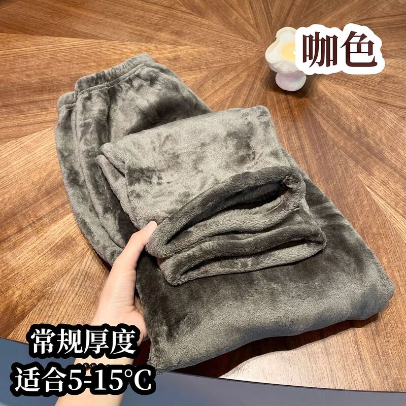 Extra Thick 280g Heavy Flannel Pajama Pants Men's Autumn and Winter Plus Velvet Thickened Loose Casual Straight-Leg Home Pants