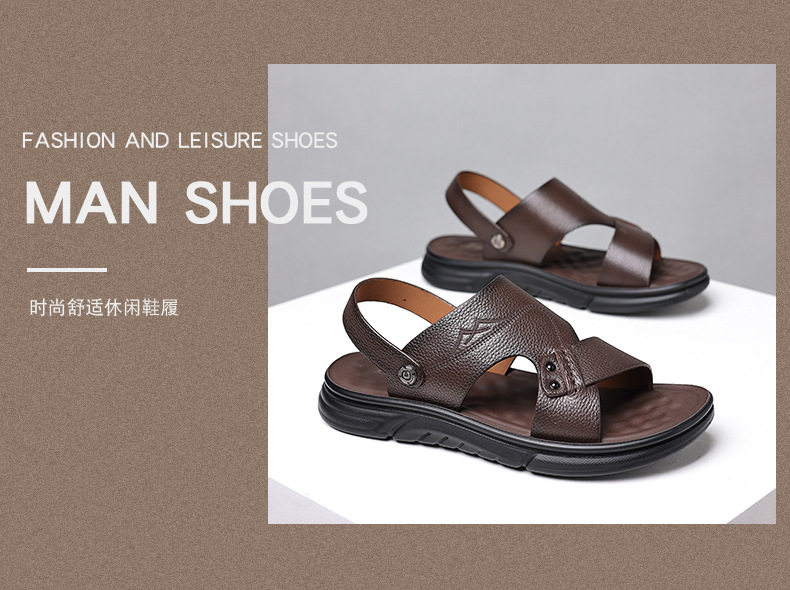 Dép sandal nam da bò thật hở ngón, quai ngang thoáng khí đi biển và dạo phố — 51226 Màu nâu, 51226 Màu đen chi tiết 10