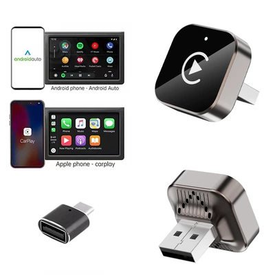 Cross-Border Popular Wireless Carplay Box Android Auto Car Interconnection Projection Screen Two-In-One Adapter Module (Simsiz CarPlay və Android Auto) - k16d-electroplated-gun-color-adapter-overseas-version
