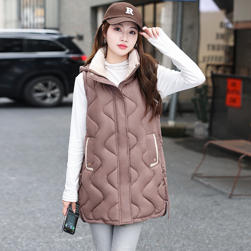 Chaleco de algodón de pluma, chaleco de mujer largo, otoño y invierno 2024 nuevo estilo coreano de algodón suelto, chaleco de algodón, chaqueta de moda