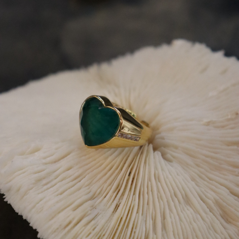 「Domestic Ready Stock」Baojia Heart Ring 18K Electric Real Gold Colored Gemstone Heart Gemstone Splicing Ring