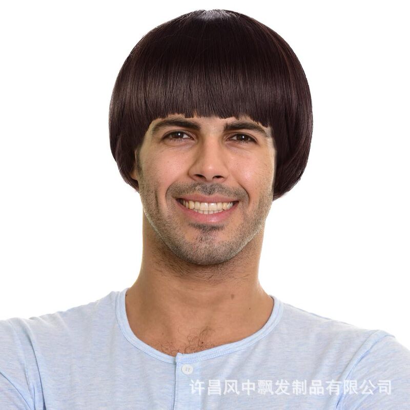 Men's Short Mushroom Wig 60S Bowl Cut Wig Anime Movie Music Halloween Cosplay Headgear