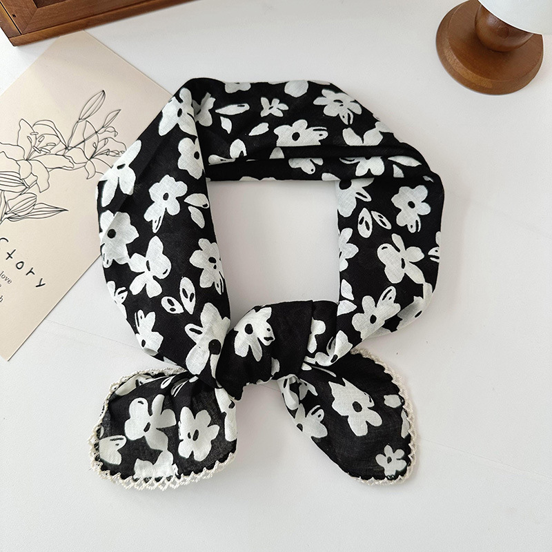 70 algodón y lino floral cuadrado bufanda de las mujeres estilo coreano de todo partido pastoral estilo artístico cuello Protección decorativa bufanda pequeña bufanda delgada