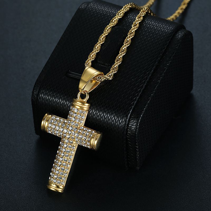 22g Weight Pendant, Chain Jewelry Making Type 27*54mm Jewelry Making Size Zircon Inlay Material DIY Jewelry Accessories Classification 1 Piece Quantity Titanium Steel Material Cross Pattern Inlay Design Hip-Hop Style 1 Piece 27*54mm Titanium Steel Zircon Cross Pendant Chain 3