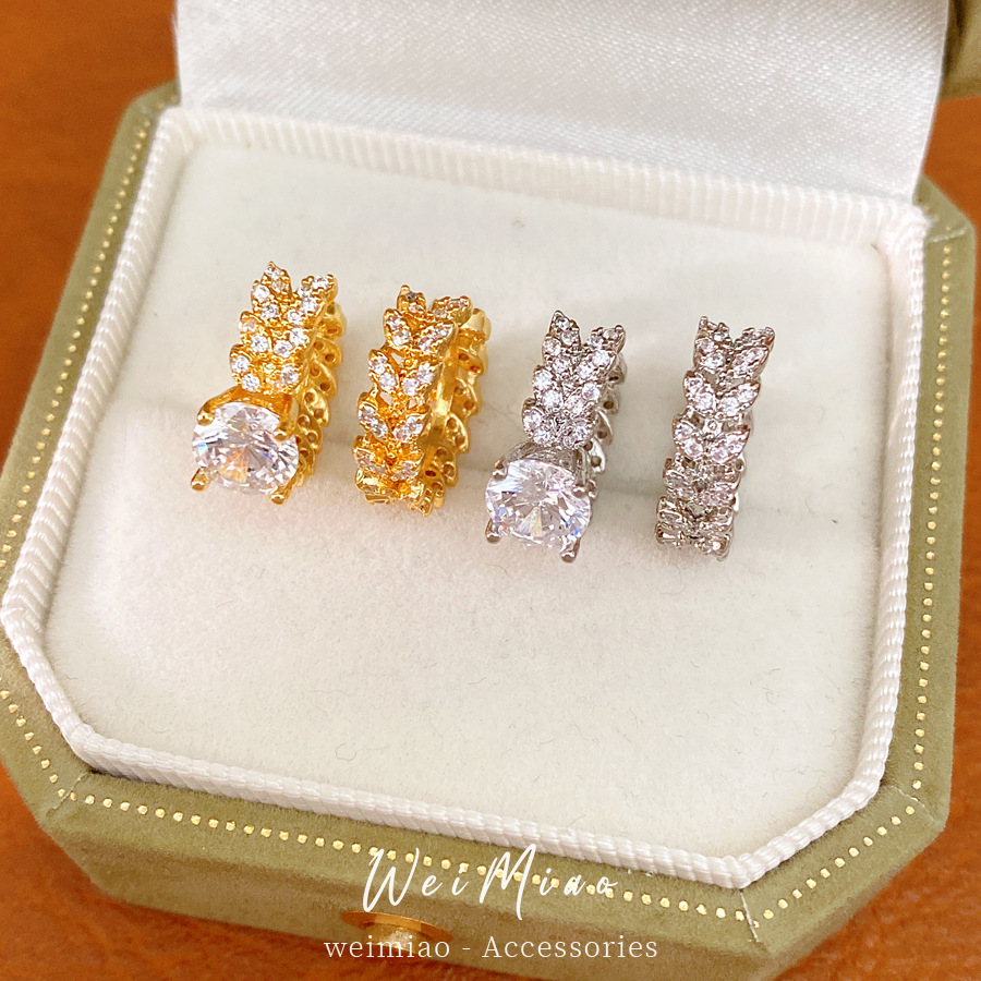 Zircon orejas redondas de espigas de trigo mujeres sin agujeros de orejas de aire frío temperamento personalidad pendientes ligeros de lujo alta sensación de auriculares al por mayor