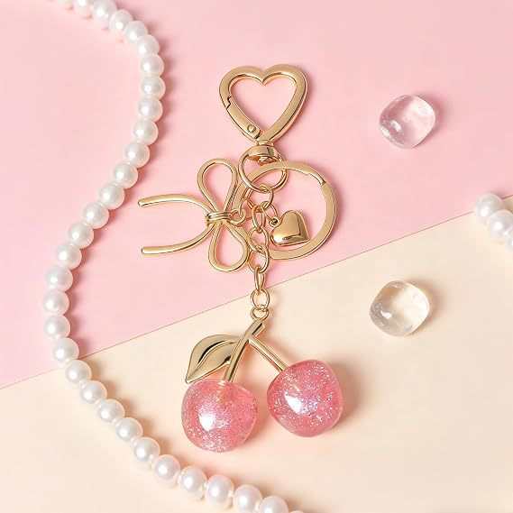 Cute Strawberry Cherry Keychain Bag Accessory Heart-Shaped Keychain Decoration Girl's Purse Gift Cute Strawberry Cherry Keychain Bag Accessory Heart-Shaped Keychain Decoration Girl's Purse Gift