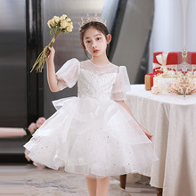 儿童礼服公主裙小女孩白色花童婚纱六一钢琴主持演出服女童连衣裙