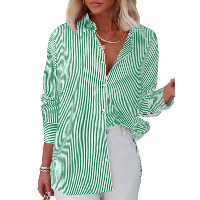2024 Amazon Women's Striped Button up Shirt Classic Long Sleeve Fashionable Collared Office Work Shirt Top