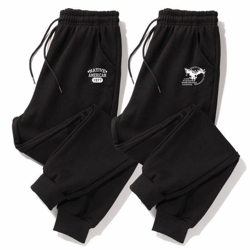Casual Pants Men's Leg Loose Autumn and Winter fleece-lined Warm Black Pants Korean Trendy Youth Sports Trousers