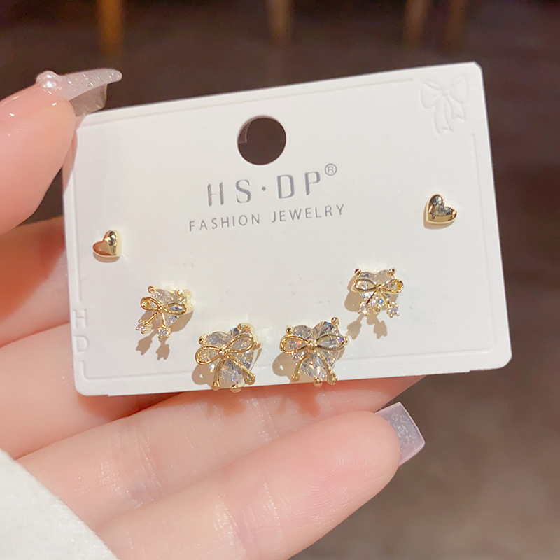 1 Set Quantity 1 Set Sweet Bow Knot Copper 14K Gold Plated Ear Studs