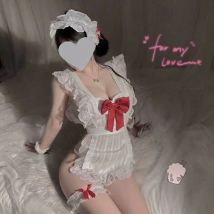 Sexy Lingerie Cute Bow Pure Desire Maid Bare Back Apron Set No Need to Take Off Uniform Sexy Lingerie
