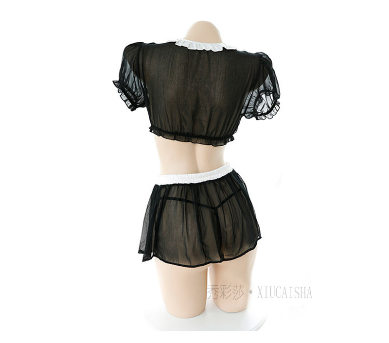 Maid Roleplay Lingerie Set with Headpiece, Top, Skirt, Thong and Wristbands — detail image 17