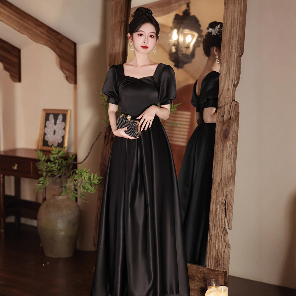 Black Evening Dress, High-End Light Luxury, Niche Autumn and Winter Style, Socialite Temperament, New Banquet Dress, Birthday Party Host Dress
