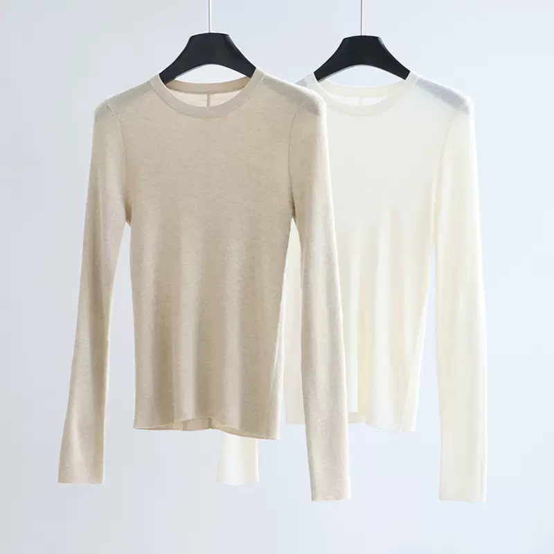 2025秋冬新款正肩圆领打底上衣女内搭修身显瘦高弹羊毛混纺针织衫