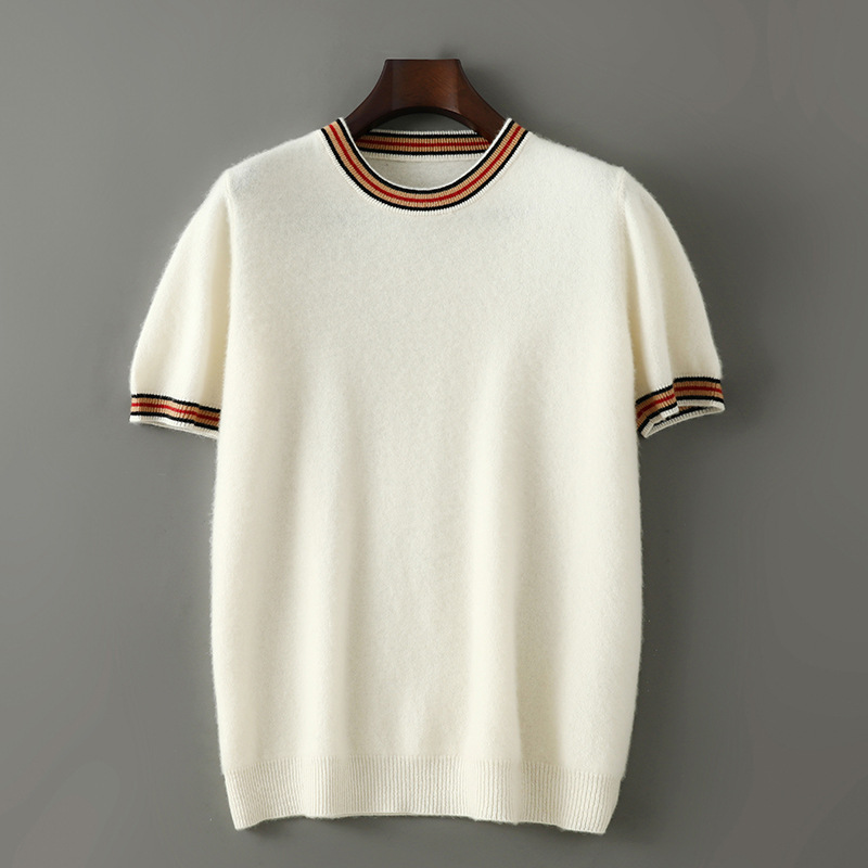 Pullover Woolen Sweater Round Neck Knitwear Men's Short-Sleeved New Color Matching Sweater Loose 2025 Spring Autumn Winter New Style Pullover Woolen Sweater Round Neck Knitwear Men's Short-Sleeved New Color Matching Sweater Loose 2025 Spring Autumn Winter New Style
