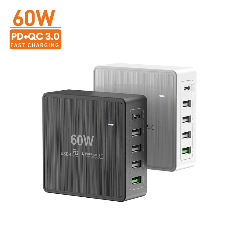Fully Certified 60W USB Typec Multi-Port Desktop Charger with Power Adapter Pd Qc Charger