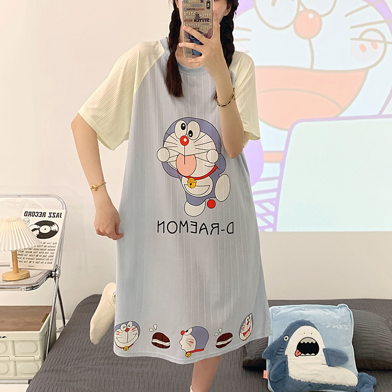 2023 camisón de verano cuello redondo de las mujeres de dibujos animados estudiante Delgado pijamas de manga corta