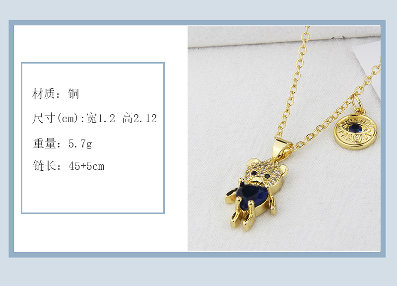 New Diamond Bear Necklace Copper Gold-plated Bear Tag Combination Hot Sale display picture 1