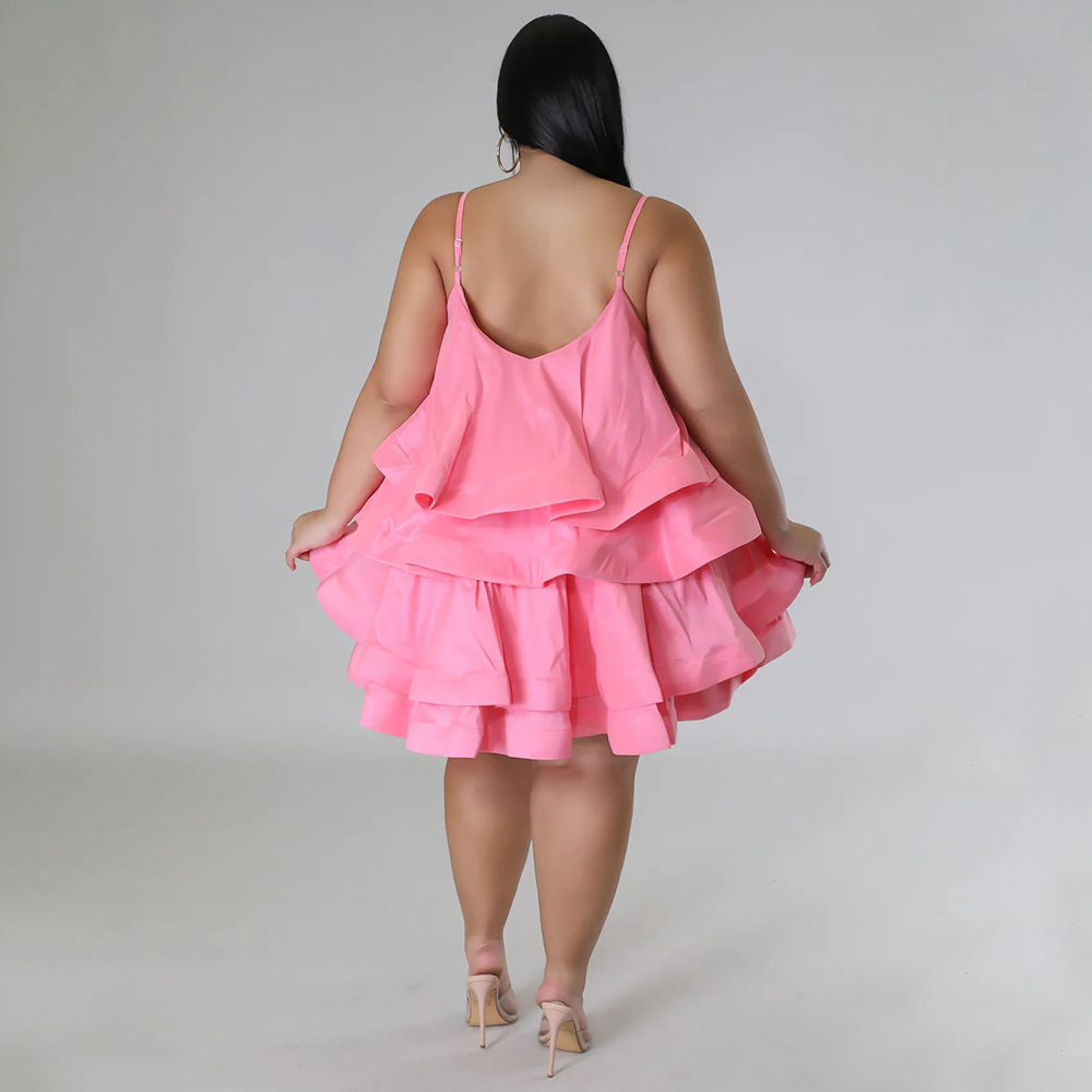 Sexy ärmelloses Rüschenkleid für Damen, verstellbare Schulterträger, europäisch-amerikanischer Stil, Dropshipping möglich, Übergrößen_voghion.com