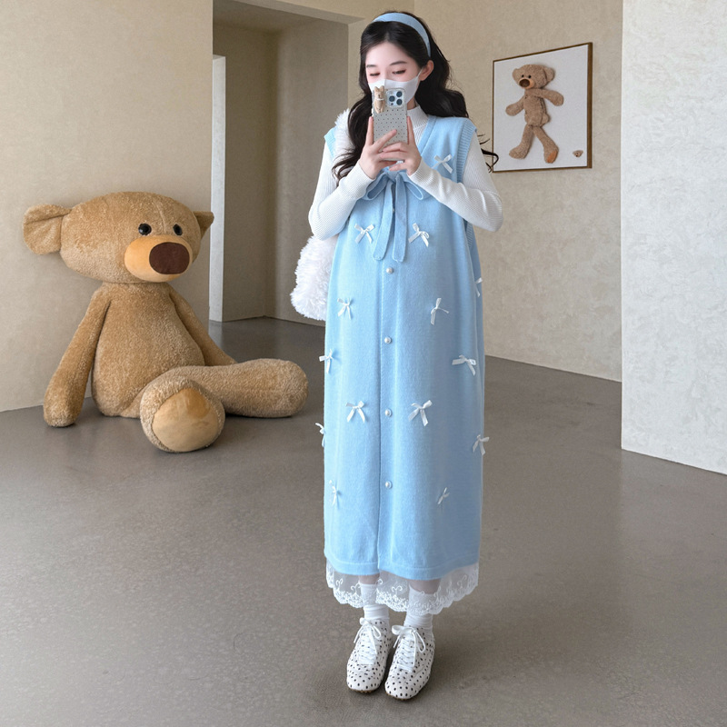 孕妇秋冬新款时尚宽松显瘦马甲连衣裙打底针织衫甜美显瘦两件套女|undefined