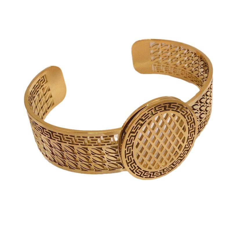 Titanium Steel Bracelet And Ring Set Open Hollow Minimalist Design_voghion.com