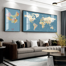 世界中國地圖掛畫2022新版客廳沙發背景牆裝飾畫大尺寸辦公室壁畫
