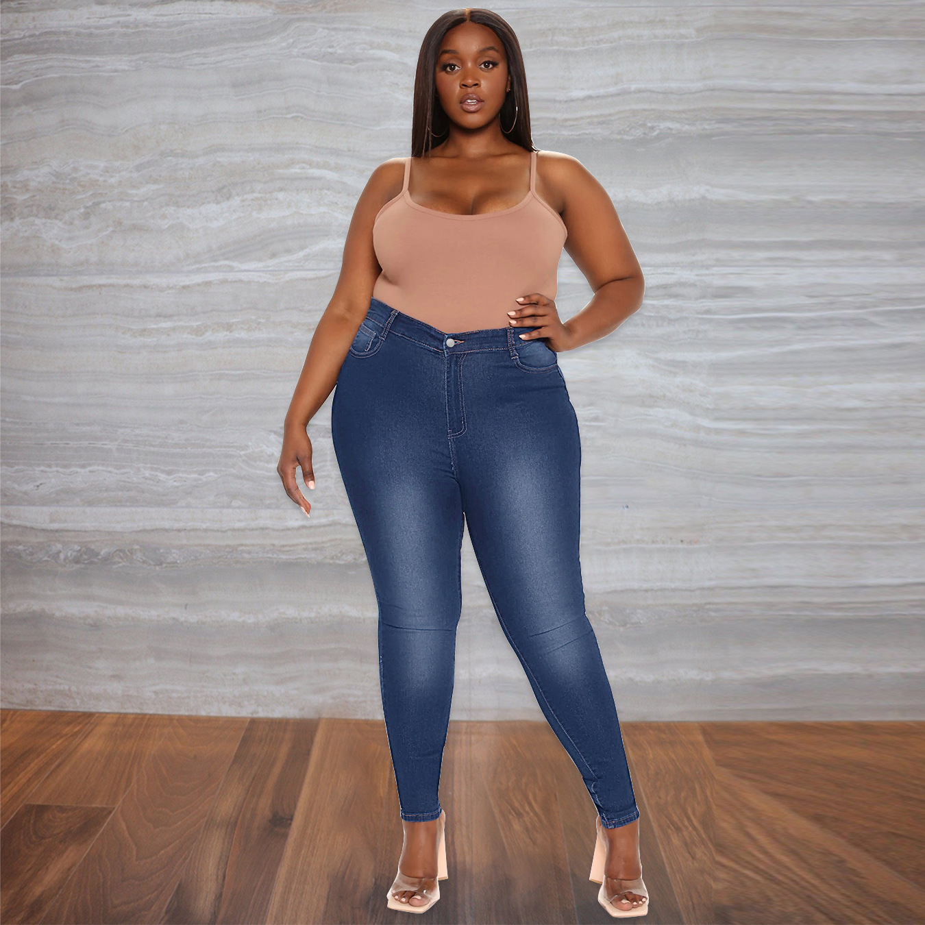 plus size high waist simple slim jeans NSWL135256