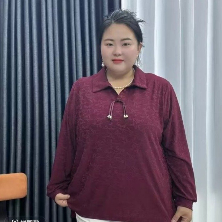 一件代发直播爆款2025秋季款时尚翻领洋气百搭减龄胖妈妈装打底衫|undefined