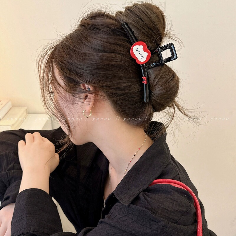 可爱蝴蝶结黑色大号抓夹女2025新款后脑勺发夹气质鲨鱼夹子高级感|undefined
