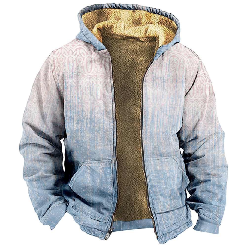Chaqueta de manga larga con estampado de otoño para hombre de estilo británico retro Chaqueta con capucha con cremallera de venta directa de fábrica transfronteriza MF12