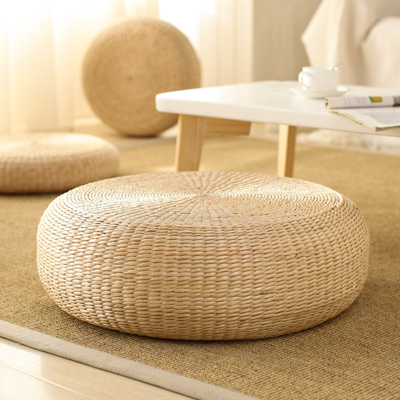 Japanese-Style Tatami Cushion, Meditation Cushion, Floor Meditation Mat, Balcony Rattan Woven Home Cushion, Woven Mat