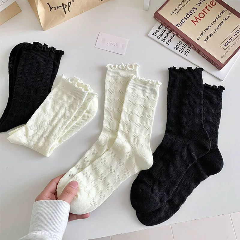 Summer breathable white spring knee socks, mid-length