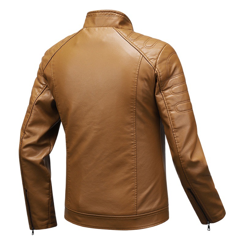 2025 Cross-Border European Size Men's Leather Jacket Slim Jacket Thin Spring & Fall Jacket Men's Motorcycle Clothing Large Size Stand Collar Wallet