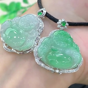 Myanmar Natural Jadeite A-Grade Ice Green Buddha Jade Pendant Jewelry Hand Ornaments