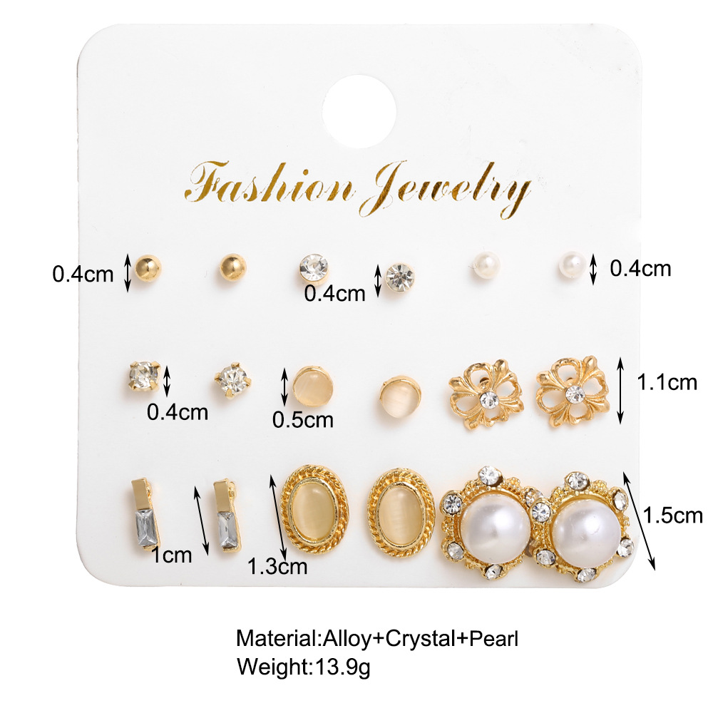 Fashion New Style Pearl Rhinestones Simple Flower Earrings 9 Pairs Set display picture 1