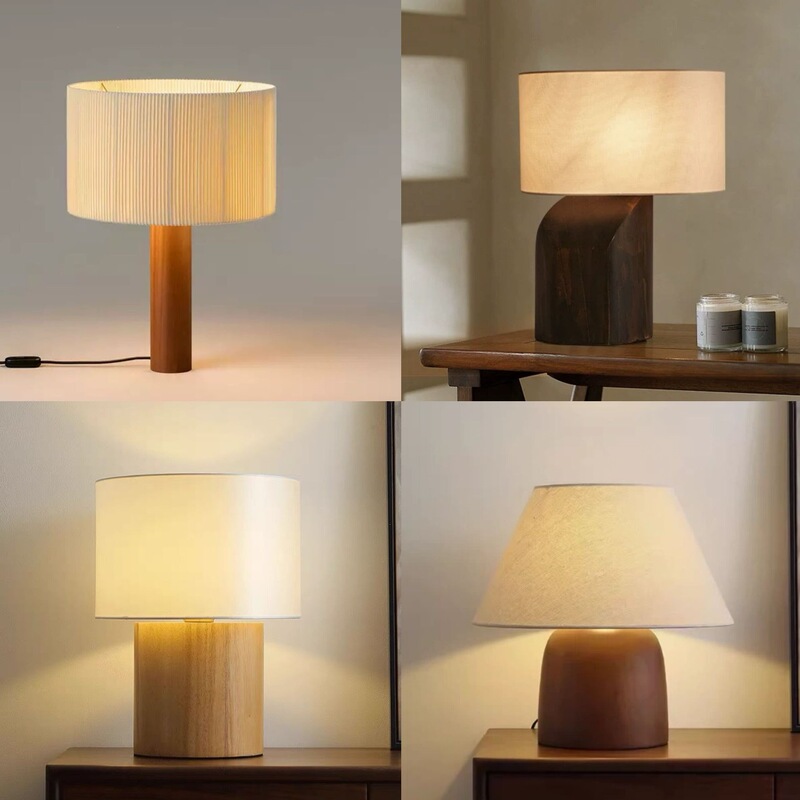 Wabi-sabi style American vintage designer decorative table lamp, retro ash wood, for living room, desk, bedroom, solid wood