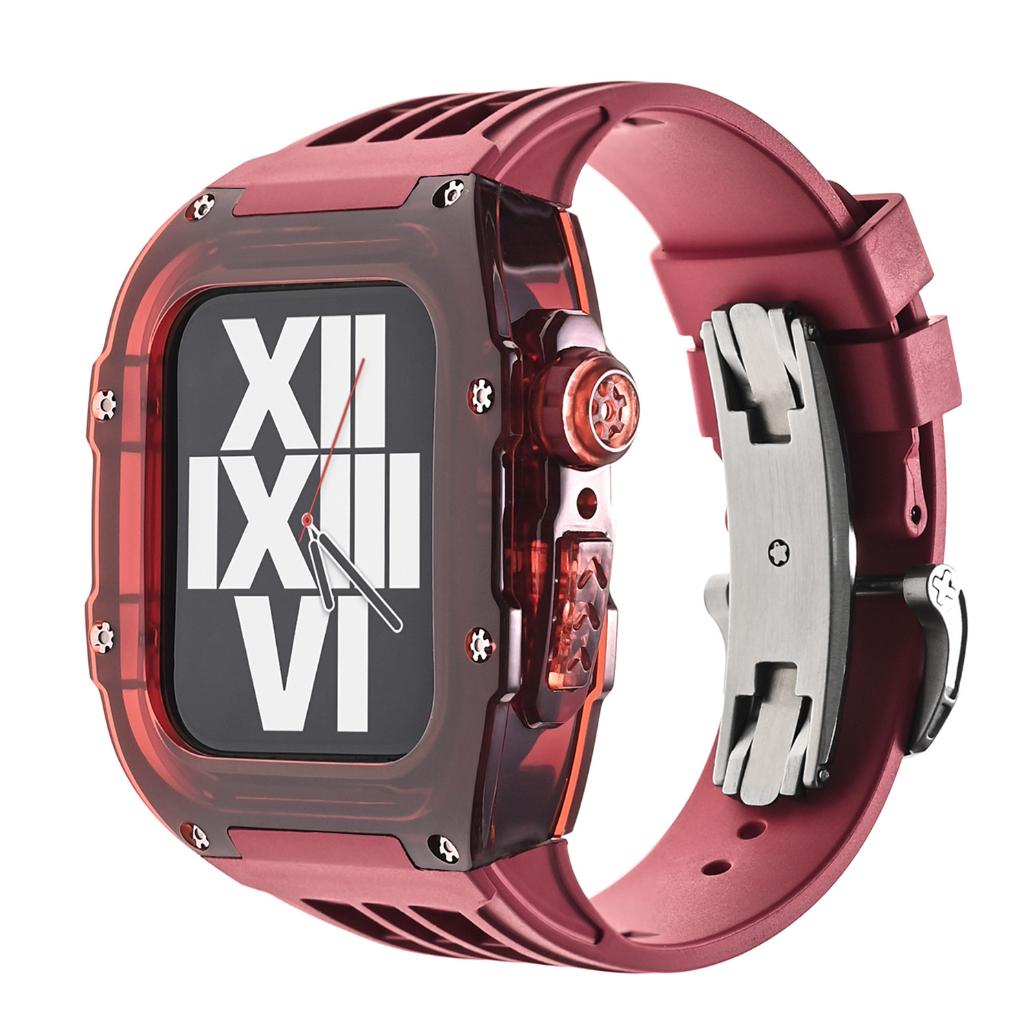 Correa de reloj de Apple aplicable carcasa modificada iwatch7/8 caja transparente de caucho flúor con hebilla de mariposa 44/45mm