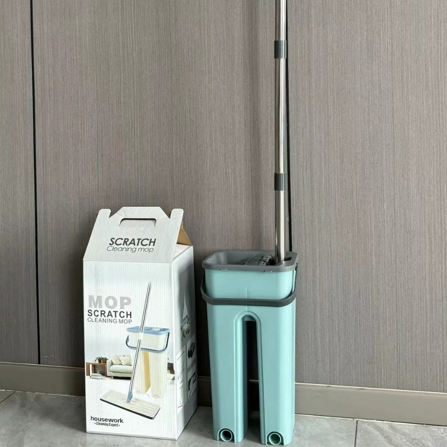 Mopo conveniente de doble uso seco y húmedo con cubierta de barril, trapeador de suelo perezoso, artefacto de trapeador plano sin lavado a mano, trapeador giratorio doméstico